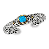 18k Yellow Gold & Sterling Silver Oxidized Blue Topaz Byzantine Cuff Bangle.